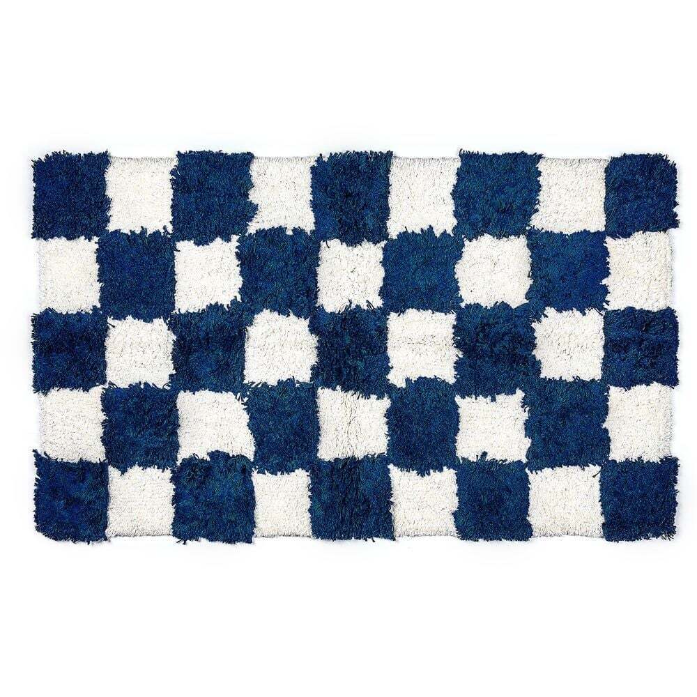 NEW Mackenzie-Childs Checkerboard Indigo Bath Rug 24x40 Luxury Designer Decor